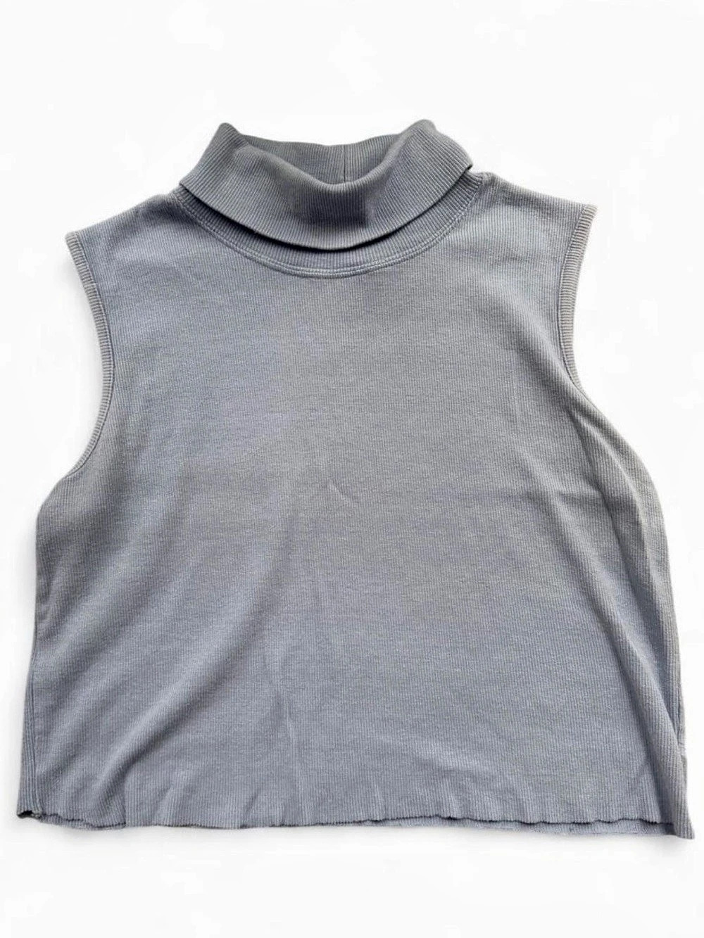 Christopher & Banks Blue Gray Ribbed Mock Neck Sleeveless Crop Top M